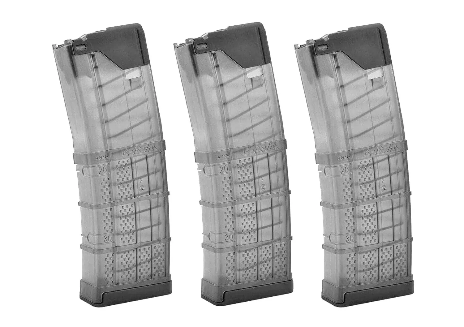 For hog hunting, 30 round mags are a solid choice. Some, like these lancers, let you see how many rounds you have left.