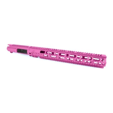 AT3 Tactical Pro Quad Rail Handguard with Slick Side AR-15 Upper Receiver Combo - Pink - 15 Inch