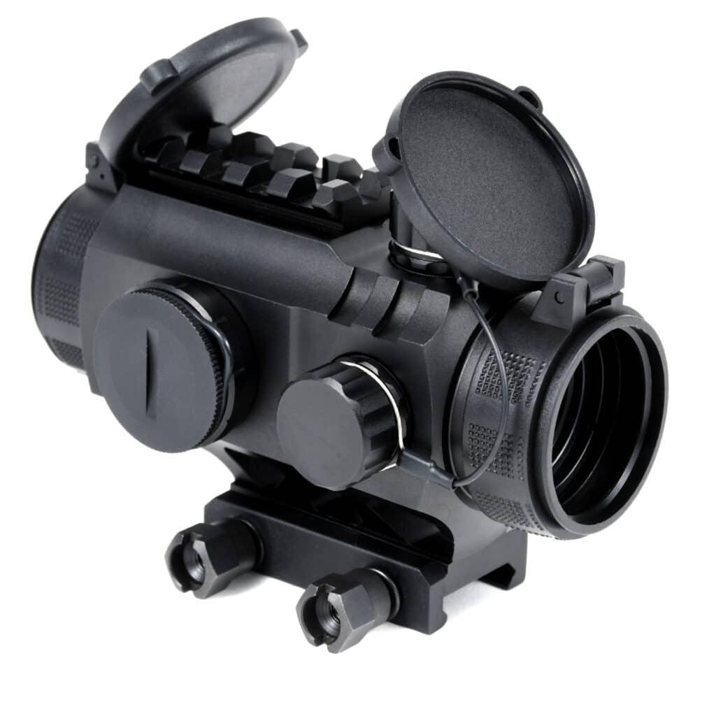 Some scopes offer modest magnification with easily-seen reticles, like this AT3™ 3xP Scope – 3x Prism Scope with Illuminated BDC Reticle. 