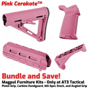 Magpul Furniture Kit with MOE Buttstock, Pistol Grip, Carbine Handguard, and Angled Foregrip in Pink Cerakote