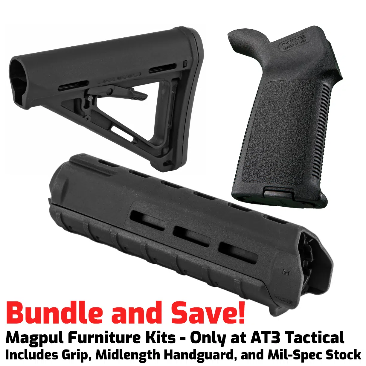 Magpul Midlength MOE M-LOK Furniture Kit – Stock, Midlength Handguard & Grip for AR 15