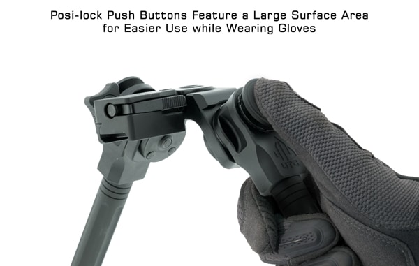 Broad push buttons for legs make them easy to fold or deploy in heavy gloves