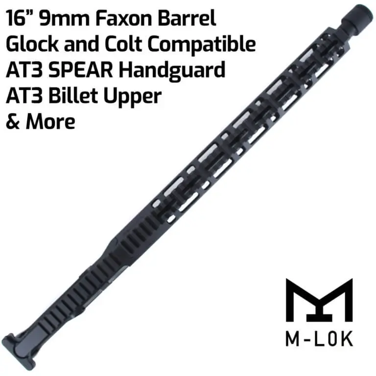 AT3 Complete 9mm Pistol Caliber Carbine Upper 16 Inch Faxon Barrel