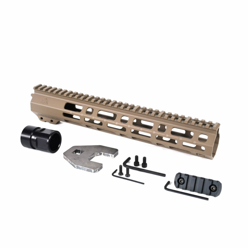 AT3 Tactical Spear M-LOK Free Float Handguard Flat Dark Earth 12 Inch with Barrel Nut, 5 Slot Rail, and Hardware