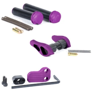 Timber Creek Outdoors Small Parts Pack - Ambidextrous Safety, Extended Mag Release, and Takedown/Pivot Pins - Purple
